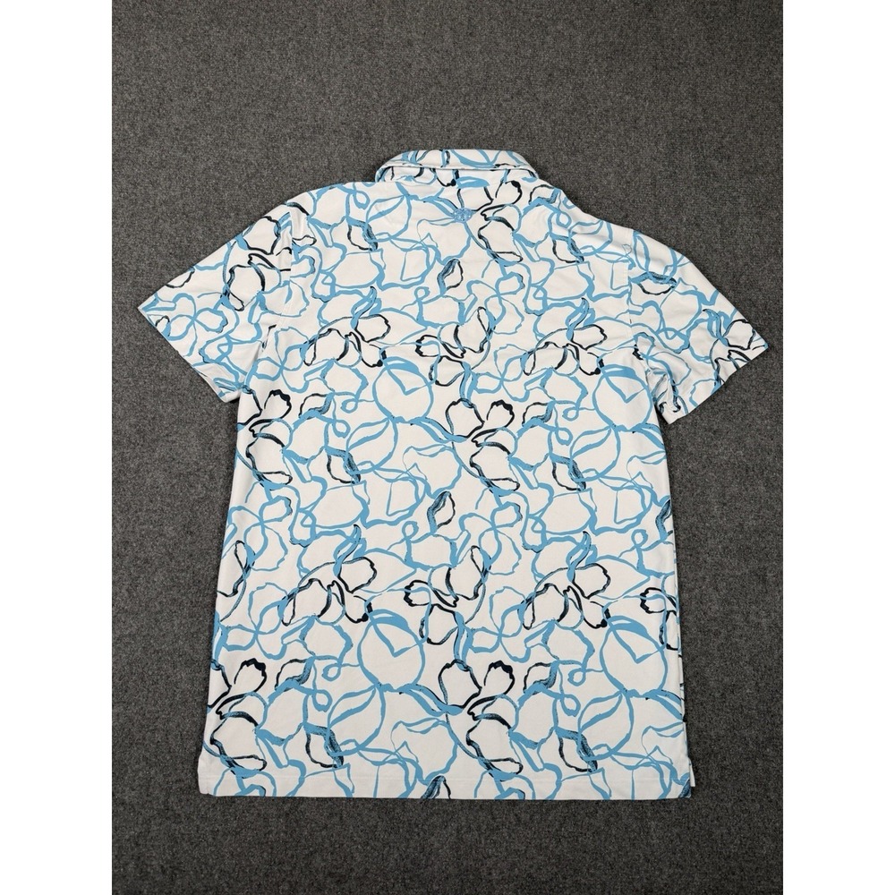 G/FORE Men's Small Blush Floral Performance Golf Polo Shirt Stretch Blue White - Picture 10 of 11